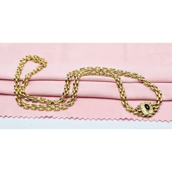 Unbranded Jewelry - Unique 18K Yellow Gold Designer Cabochon Sapphire & Diamond Link Chain Necklace